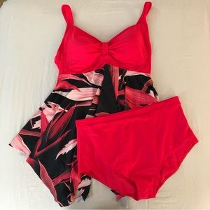 BUCOTA Swimsuit Swimdress Women’s Size XXL High Red Waisted Bottoms